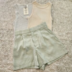 Zara Modal Blend Shorts And Two Cotton Blend Tank Tops Bundle Size Small